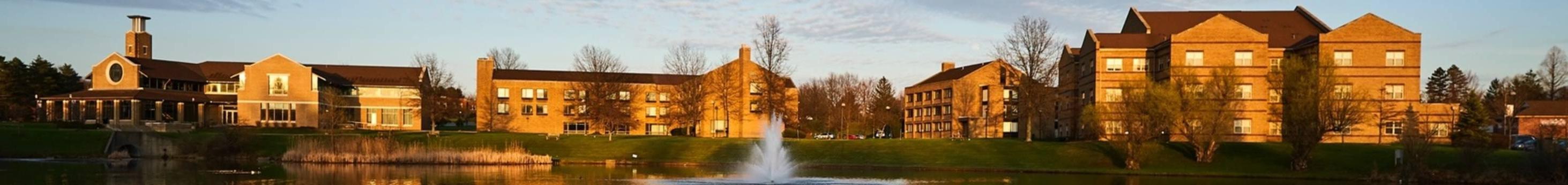 Ursuline college campus reflected in water